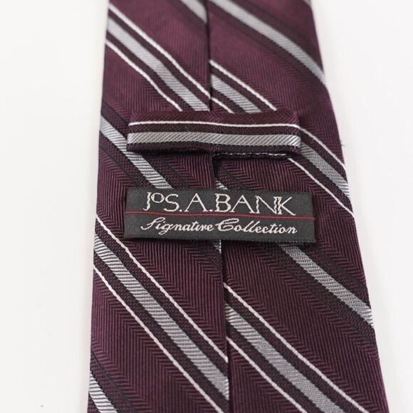 Jos A Bank Signature‎ Collection Burgundy Striped Woven Silk Tie - Picture 4 of 6